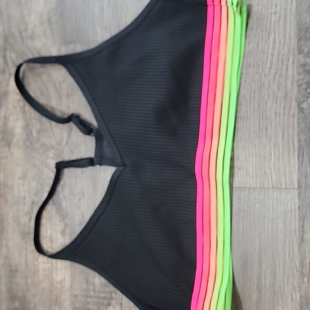 Black VS PINK Sports Bra with Neon Stripes